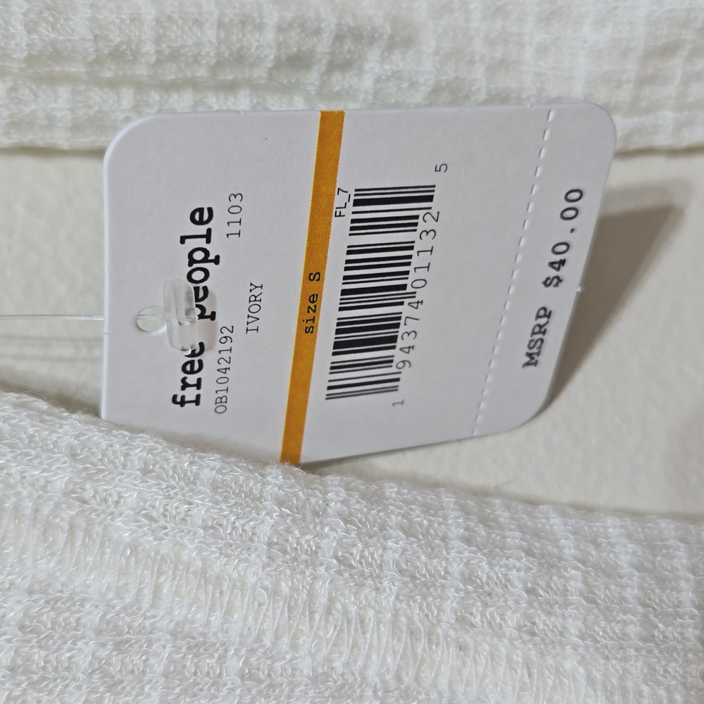 Free People White Waffle Knit Long Sleeve Henley - Picture 2 of 4